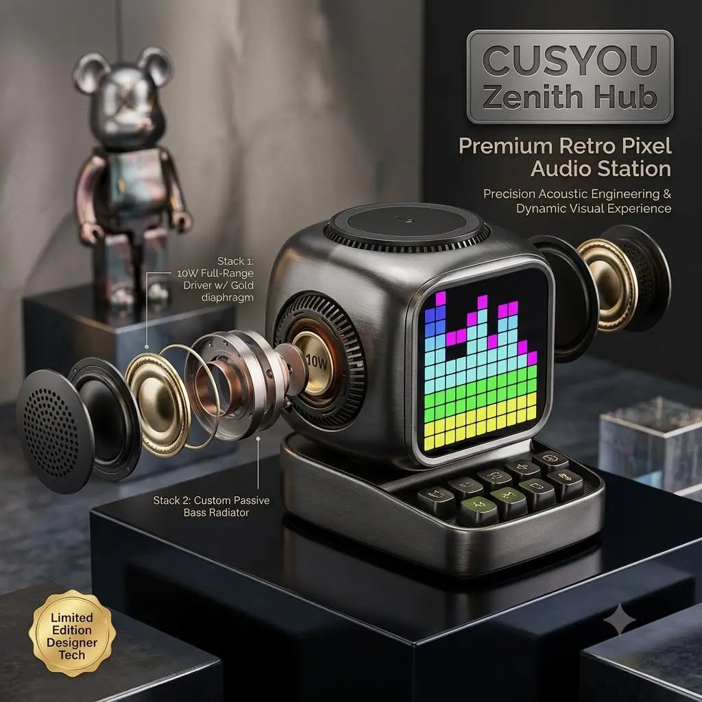 CUSYOU Zenith Station: 5-in-1 Mag-Safe Charging Hub, Hi-Fi Bluetooth Speaker & Sleep Therapy Alarm Clock