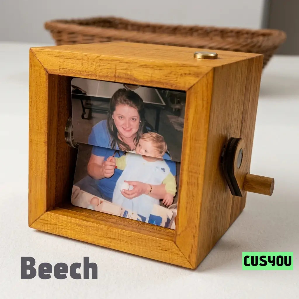 Personalized Photo Flipbook Animation Box, Custom Wooden Photo Book with Light Crank Picture Box Anniversary Birthday Wedding Creative Gifts