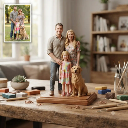 Custom Couple Figurine From Photo, Personalized 3D Statue, Handmade Wedding Anniversary Gift With Wood Base