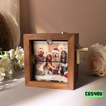 Personalized Photo Flipbook Animation Box, Custom Wooden Photo Book with Light Crank Picture Box Anniversary Birthday Wedding Creative Gifts
