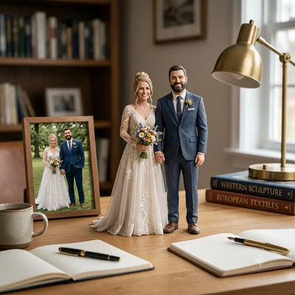 Custom Couple Figurine From Photo, Personalized 3D Statue, Handmade Wedding Anniversary Gift With Wood Base