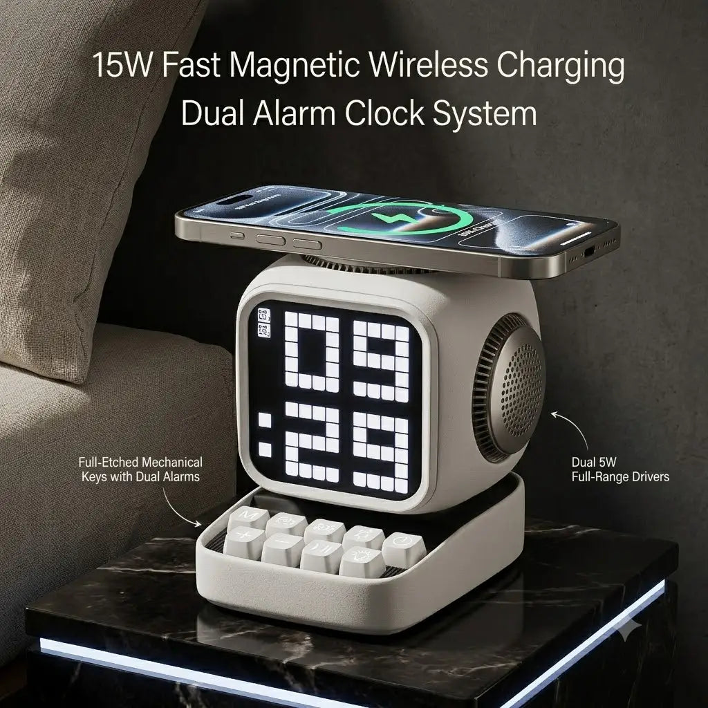 CUSYOU Zenith Station: 5-in-1 Mag-Safe Charging Hub, Hi-Fi Bluetooth Speaker & Sleep Therapy Alarm Clock