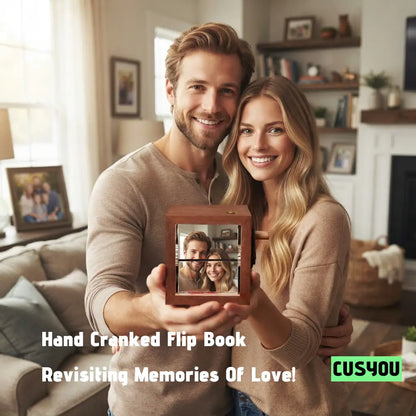 Personalized Photo Flipbook Animation Box, Custom Wooden Photo Book with Light Crank Picture Box Anniversary Birthday Wedding Creative Gifts