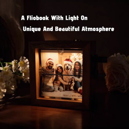 Personalized Photo Flipbook Animation Box, Custom Wooden Photo Book with Light Crank Picture Box Anniversary Birthday Wedding Creative Gifts